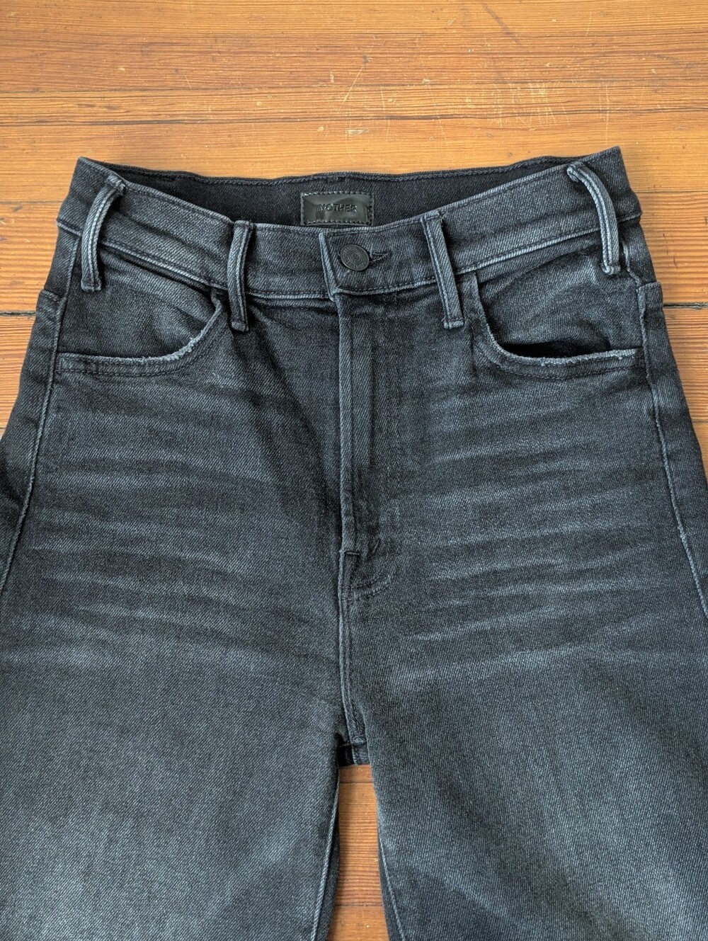 MOTHER Hustler Roller Sneak Jeans 25 Not Today Satan High Rise Wide Leg Flare - Picture 12 of 16